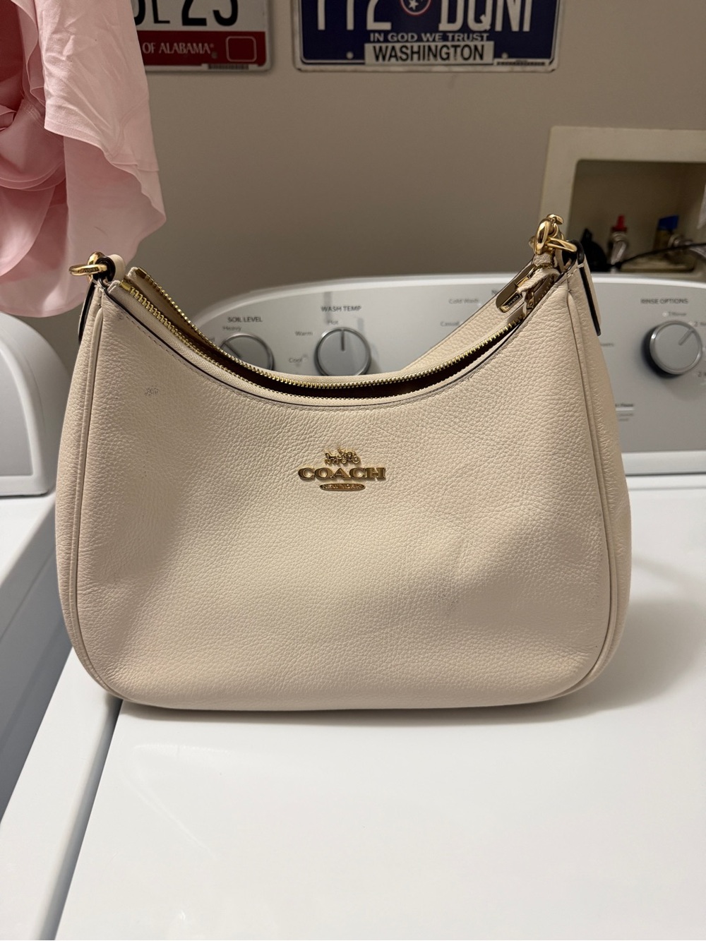 Coach Pebbled Leather Shoulder Bag in Light Beige